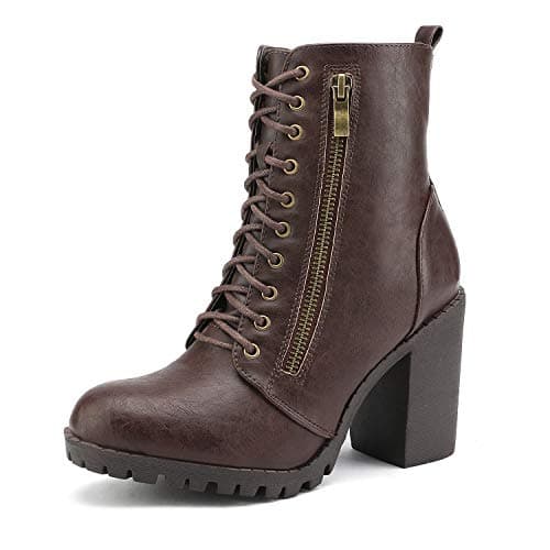 DREAM PAIRS Women's Combat Ankle Boots Chunky Heel Lace up Fashion Heeled Booties,Size 10,Brown,SILVERADO