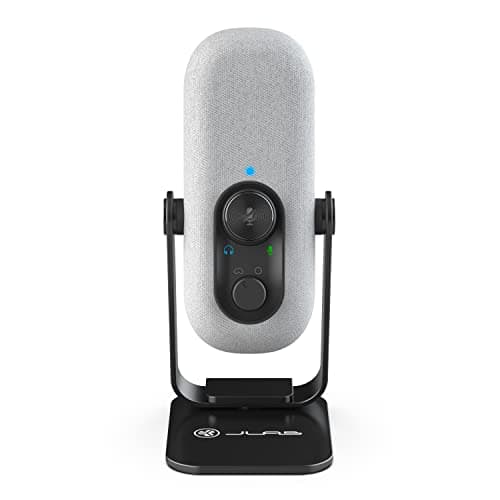 JLab Go Talk USB-C Microphone with Cardioid and omnidirectional Modes, Volume Control, Mute, 3.5mm aux, Plug and Play, White