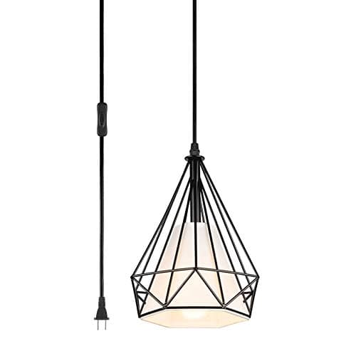 YeLEEiNO Chandeliers, Industrial Plug-in Pendant Light Vintage Hanging Ceiling Lighting E26 Chandeliers Fixture with Metal Fabric Cage Shape On/Off Switch