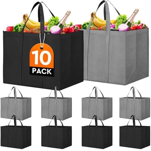 Reusable Grocery Shopping Bags 10 Pack Large Foldable Tote Bags Bulk