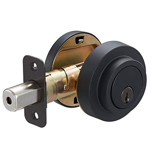 Amazon Basics Contemporary Round Deadbolt Door Key Lock, Easy Installation, Single Cylinder, Matte Black, 1-Pack