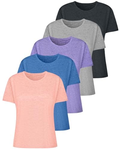 HovSiyla 5 Pack Womens Workout T-Shirts Loose Short Sleeve Crew Neck Tops