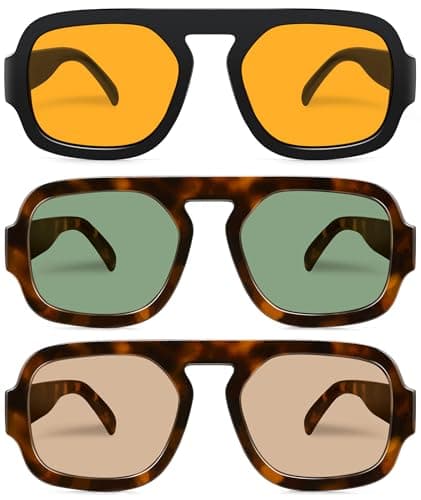 YMRFW Retro Square Aviator Sunglasses for Women Men 70s Vintage style Shades Trendy Flat Top UV Protection Sun Glasses
