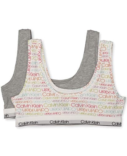 Calvin Klein Kids Girls' Modern Cotton Bralette 2-Pack, Grey/Ck Multicolor, Large
