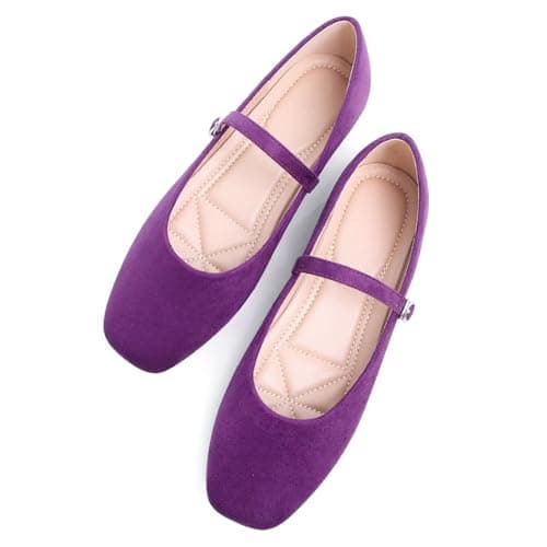 TN TANGNEST Velvet Flats for Women Comfortable Square Toe Slip On Flats Soft Ankle Strap Flats Retro Mary Jane Flats Dark Purple 41(9)
