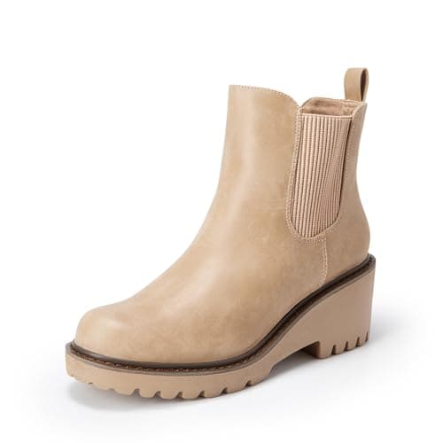 DREAM PAIRS Women's Wedge Chelsea Ankle Boots Fashion Round Toe Low Wedge Heel Platform Booties Shoes,Size 9,Nude-Nubuck,SDAB2403W