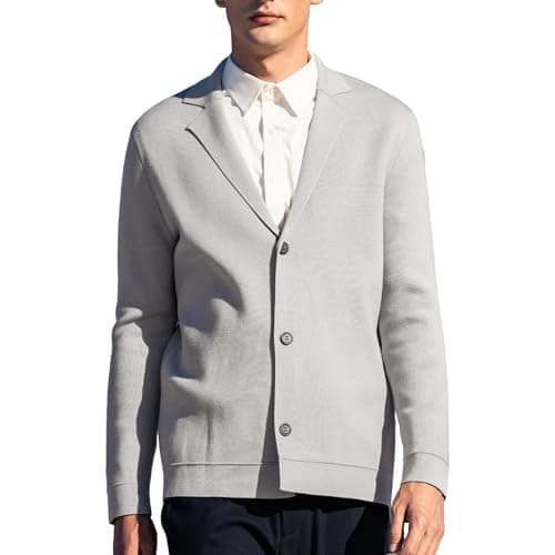 ZVX Men's Solid Color Knitted Cardigan Sweater Fall and Winter Large V-Neck Top, Lapel Versatile Casual Cardigan Sweater Light Gray XX-Large