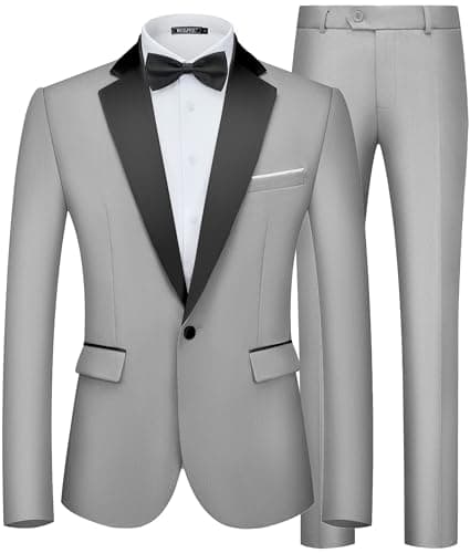 WULFUL Men's 2 Piece Slim Fit Suits One Button Jacket Pants Tuxedo Suit Set for Prom, Wedding
