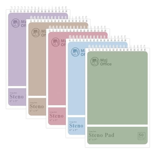 Mzj.Office Steno Notebooks Top Spiral 6x9 | Steno Pads -5 Assorted Color | Steno Notepad Gregg Ruled | Spiral Notepads for Work, School, College, Office Note Taking | Professional Notebooks for Work.