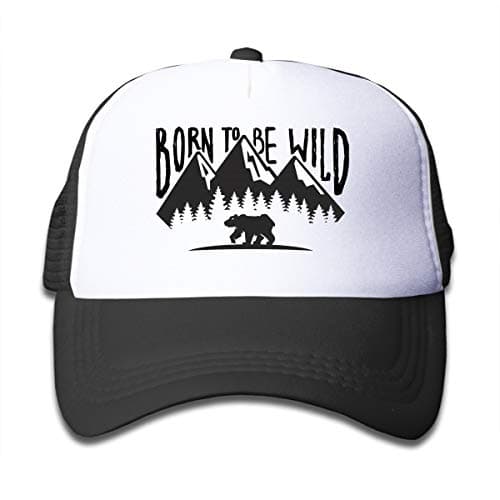 KKMKSHHG Bear Mountain Youth Adjustable Mesh Hats Baseball Trucker Cap for Boys and Girls (One Size, Black 4)