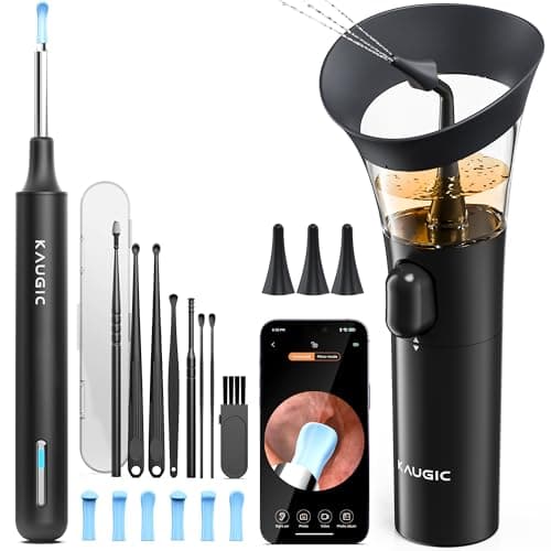 KAUGIC Ear Cleaner with Camera, Manual Wax Removal Kit, 7 Spoons, Black