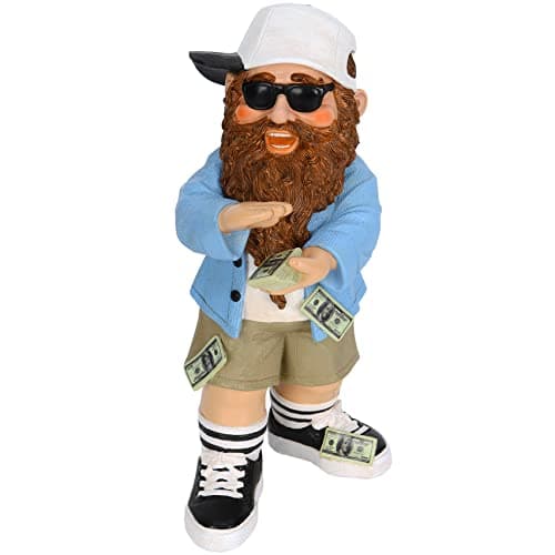 Mood Lab Garden Gnome - Lucky Rich Gnome Statue - 9.25 Inch Tall Lawn Figurine - for Outdoor or House Decor