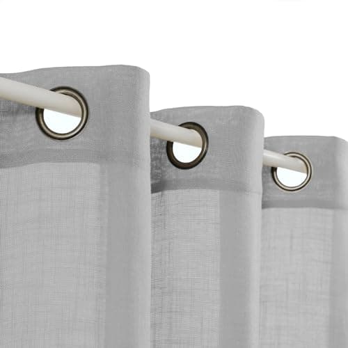 VOILYBIRD Linen Gray Grommet Curtains 90 Inches Long for Living Room Boho Semi Sheer Drapes, 2 Panels