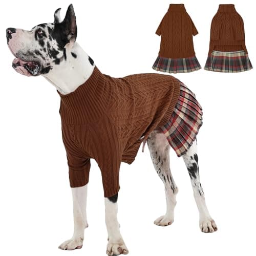 IECOii Big Girl Dog Sweater Dress, Cable Knit Sweater for Extra Large Dogs Girl, Caramel,4XL, Cute Dog Warm Dress for Fall Winter,Good Stretcy Fit Knitwear for Giant Breed Dogs Female Indoor & Outdoor
