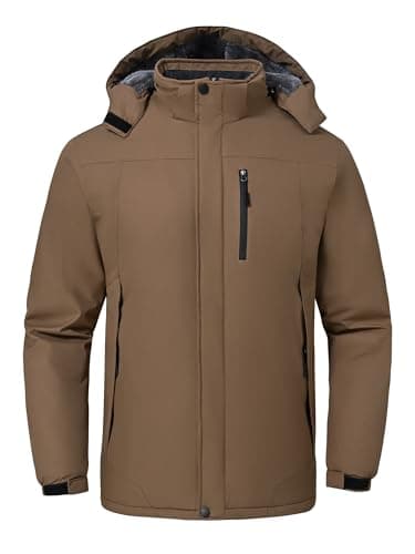 GAXIDES Mens Skiing Jacket Winter Coats Waterproof Windproof Rain Jackets for Men Snowboard Fishing Hiking Traveling Cycling Mountaineering with Zipper Pockets Brown 3XL