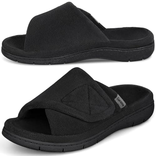 Garonne Women's Adjustable Wrap Open-toe Slippers with Arch Support, Summer House Shoes for Women Indoor/Outdoor (7, Black)
