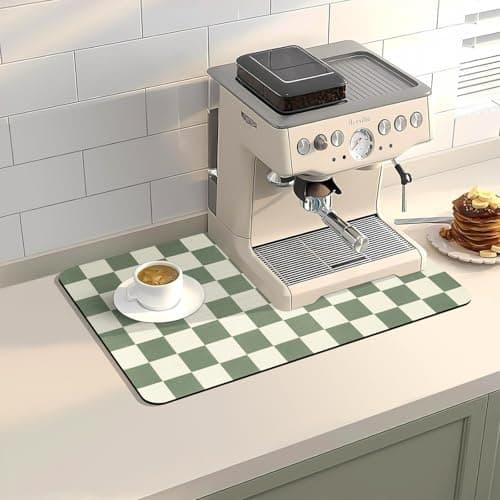 Meetcolor Dish Drying Mat for Kitchen Counter,11.8"x 18.9" Super Absorbent Kitchen Dish Drying Pad, Coffee Bar Mat with Rubber Backed, Coffee Bar Accessories for Countertop,Green Checkered