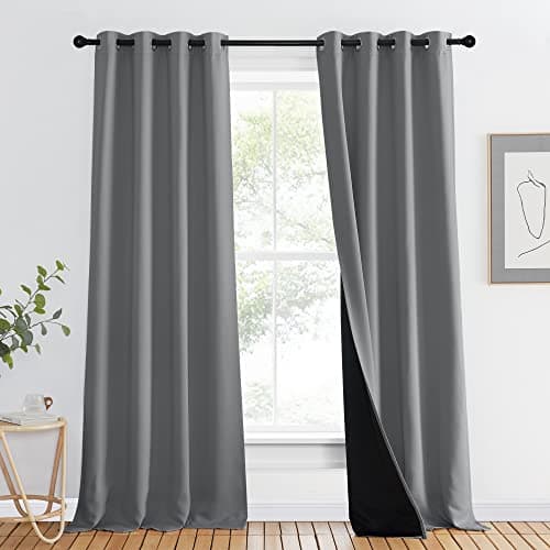 NICETOWN Full Shade Curtain Panel, Energy Smart & Noise Blocking Out Blackout Drape for Dining Room Window, Thermal Insulated Guest Room Lined Window Dressing(Silver Gray, 46 x 90 inch)