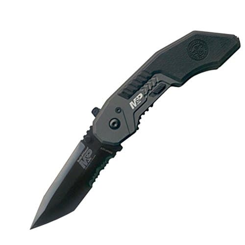 Smith & Wesson M&P SWMP3BSD 7.1in S.S. Assisted Folding Knife with 2.8in Serrated Tanto Blade and Aluminum Handle for Outdoor, Tactical, Survival and EDC