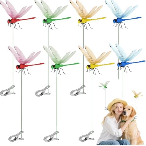 Xandova 8 Pcs Dragonfly Clip, Dragonfly Garden Stakes Decor, Dragon Fly Hat Clip, Dragonfly Humming Bird Stakes, Garden Decor for Indoor Outdoor