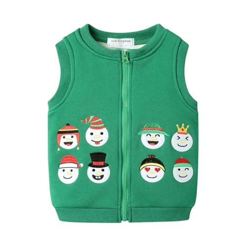 Mud Kingdom Toddler Boys Christmas Fleece Vest Lightweight Zipper Closure Sleeveless Soft Padded Winter Outerwear Snowman Green 2T