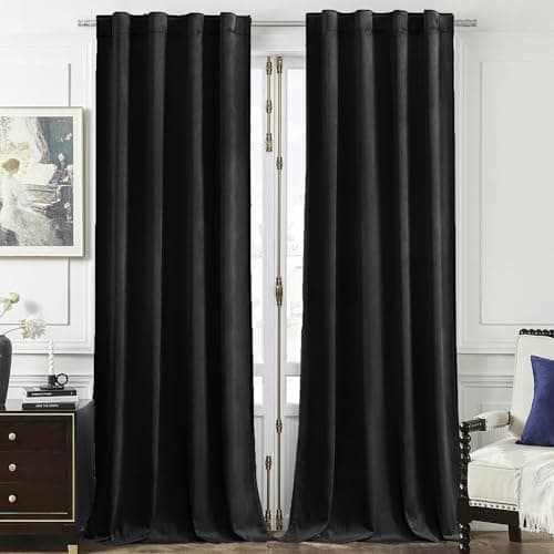 Timeper Black Velvet Blackout Curtains 42x84 inches, 2Pcs, Back Tab