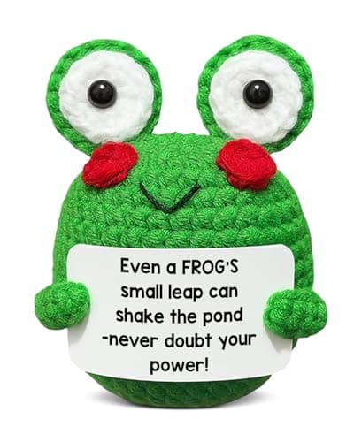 QZJ Positive Frog Doll Crochet with Emotional Support Card - Motivational Cheer Up Gifts for Women, Men, Coworker, Friends, Student, Teens - Christmas Birthday Gift Ideas