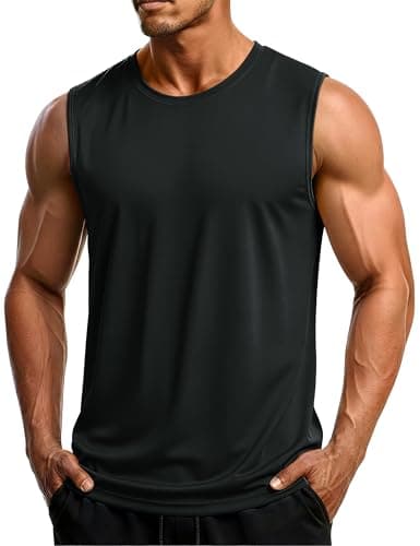 MAGCOMSEN Men's Tank Tops UV Protection Shirts Quick Dry Sleeveless Undershirt UPF 50+ Running Gym Muscle Shirts Black M