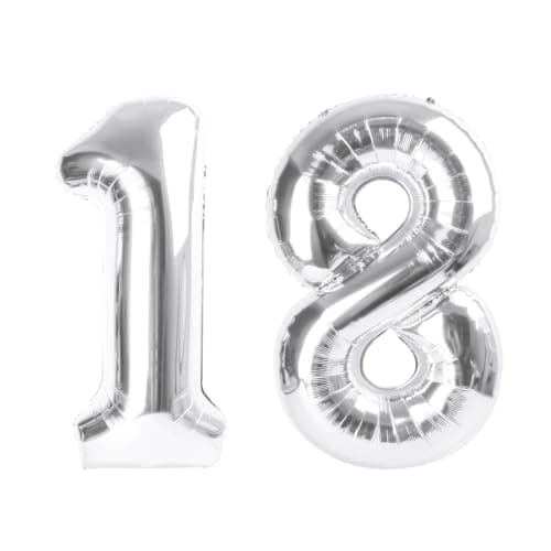 18 Balloons Number 40 Inch, Silver Birthday Decorations For Women Men, Big Number Balloons for 18 81 Wedding, Anniversaries, Celebration, Graduation