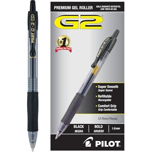 PILOT G2 Premium Gel Pens, Bold Point 1.0mm, Black Ink, 12-Pack