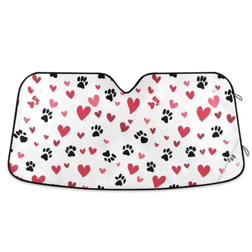Dog Cat Paw Car Windshield Sunshades Heart Foot Print Kitten Window Sun Shade Reflective UV Rays Protector Keep Your Vehicle Cool Visor Cover Foldable for Car Truck SUV S