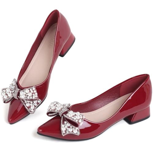 Anxle Women's Pumps Low Chunky Block Heel Red 10.5