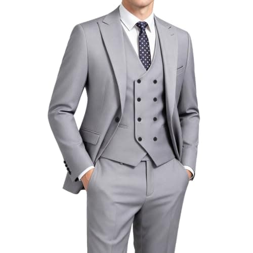 Men's 3 Piece Slim Fit Stretch Suit One-Button Tuxedo Jacket Vest & Pants