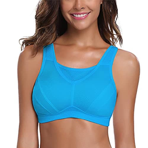 Wingslove Women's High Impact Sports Bra – Wirefree Full Coverage Non Padded Workout Bra, Breathable Adjustable Straps for Plus Size Women 34B-48G Blue