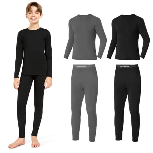 SIMIYA 2 Pack Boys Thermal Underwear Set Fleece Compression Long Johns Kids