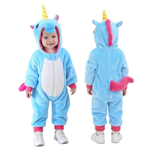TONWHAR Unicorn Costume for Toddlers Infants – Hooded Animal One-Piece Outfit for Fall & Winter, Warm for Halloween(5T,Blue Unicorn)