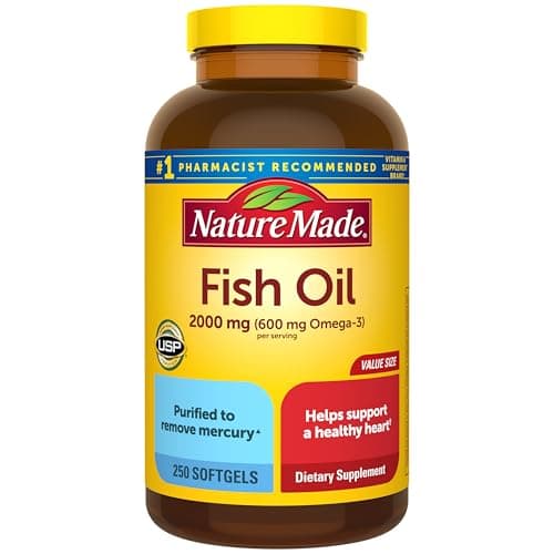 Nature Made Fish Oil Omega 3 Supplements, 2000mg Per Serving Softgels, Omega 3 Fish Oil for Healthy Heart Support, 250 Softgels, 125 Day Supply