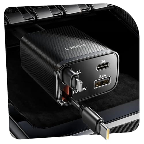 LISEN Retractable Car Charger, 84W Car Charger USB C Fast Charger Adapter, Car Accessories for Men Women, Gifts for Fathers Day for Men Dad Husband, for iPhone 17 16 15 14 13 12 Pro Max, Carbon-Black