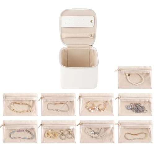 GUKA Travel Jewelry Box, Jewelry Case, Jewelry Holder Organizer, 9 Pcs Travel Jewelry Organizer Bag, Portable Versatile Ring Earring Storage, for Larger Accessories, Gifts for Women and Girls
