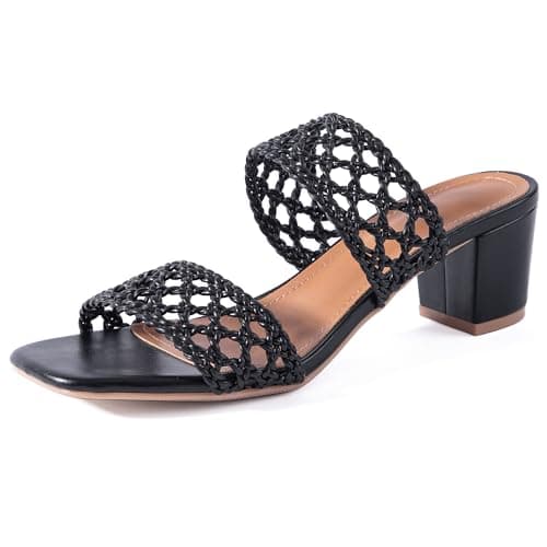 N.N.G Women Braided Double Strap Block Heel Sandals