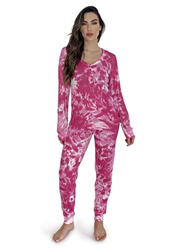 #followme Tie Dye 2 Piece Jogger Thermal Pajama Set for Women 6862-10484-PNK-XL