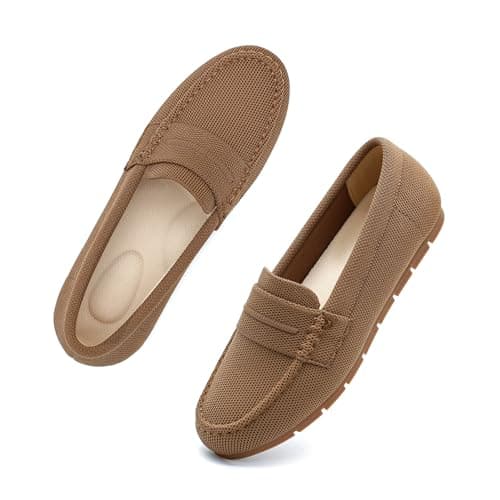 Volattio Loafers for Women Comfortable Slip On Walking Shoes Womens Dressy Casual Work Flat Knit Shoes Brown Size Size 7 Wide Width