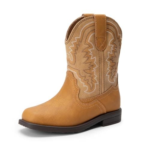 DREAM PAIRS Toddler Little Boys Girls Cowboy Boots Kids Western Square Toe Riding Mid Calf Boots,Size 7 Toddler,Camel/Light Brown,SDBO2307K