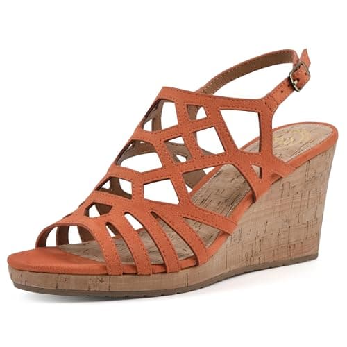 WHITE MOUNTAIN Women's Flaming Cork Wedge Sandal, Aperol Spritz/Fabric, 7 M