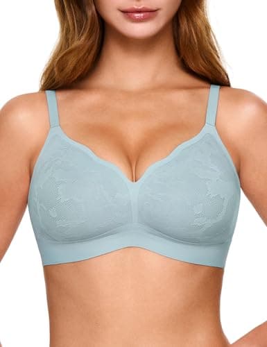 Lehoba Lace Push Up Bras for Women No Underwire, Wireless Seamless Sexy Bralette, T Shirt Full Coverage Comfortable Bra, Slate, X-Small