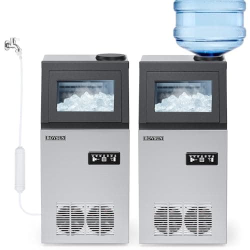 ROVSUN Commercial Ice Maker 110lbs/24h Automatic Built-in Stainless Steel Under Counter/Freestanding Ice Machine for Restaurant Bar with 24lbs Storage, Connection Hoses & Ice Scoop