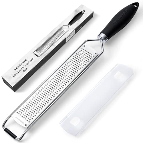 Upgraded Citrus Lemon Zester Grater, Easy Clean Dishwasher Safe, for Ginger Garlic Parmesan Cheese, 304 Stainless Steel Blade, Protect Cover, Baking Supplies, Black