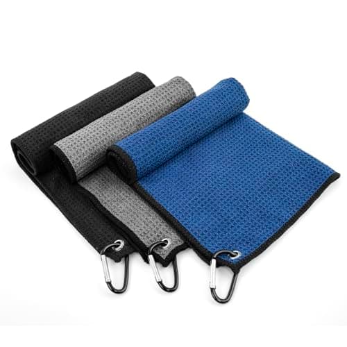 Yaozoon 3 Pack Golf Towels Rag with Carabiner Clip for Golf Bags Men Women,Microfiber Waffle Pattern Golf Club Cleaning Towel(16X16 inch)(S)