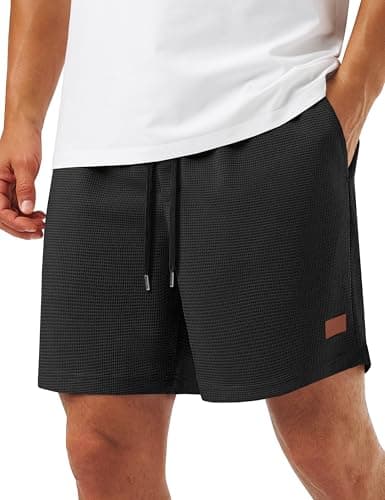 TACVASEN Men's Casual 5'' Summer Beach Shorts with Pockets Stretch Drawstring Waffle Comfortable Vacation Shorts Black