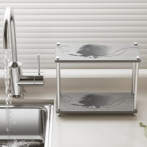 Bathroom Countertop Organizer Water Absorbing Stone Bathroom Organizer 2 Tier Skincare Organizer with Perfume & Makeup